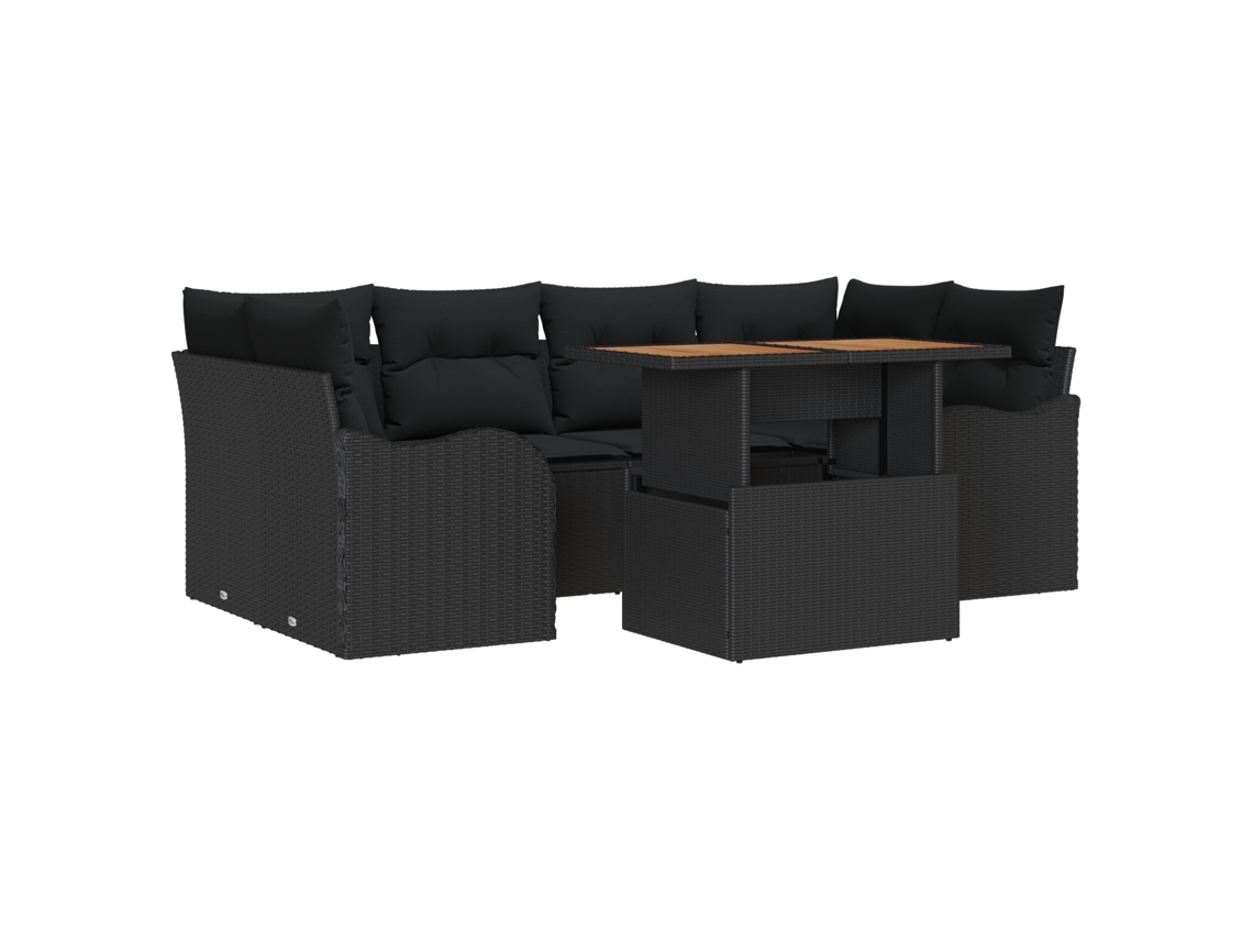 Conjunto 7 Sofá De Jardim Vidaxl Preto Vime Pe (100 X 55 X 73 Cm)