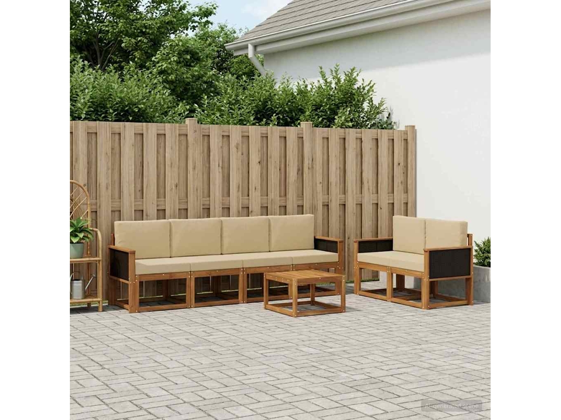 Vidaxl Conjunto De Sofás Para Exterior Com Almofada 6 Pcs Natural
