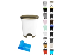 Cubo Basura Plástico Moderno | Apertura Con Pedal | Cubo Reciclar Topo - Blanco 27 Litros + Bolsas