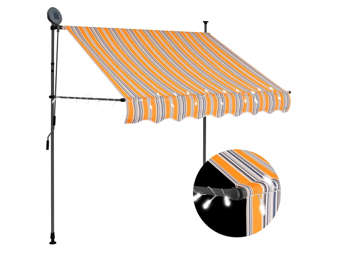 Vidaxl Toldo Retrátil Manual Com Led 100 Cm Amarelo E Azul
