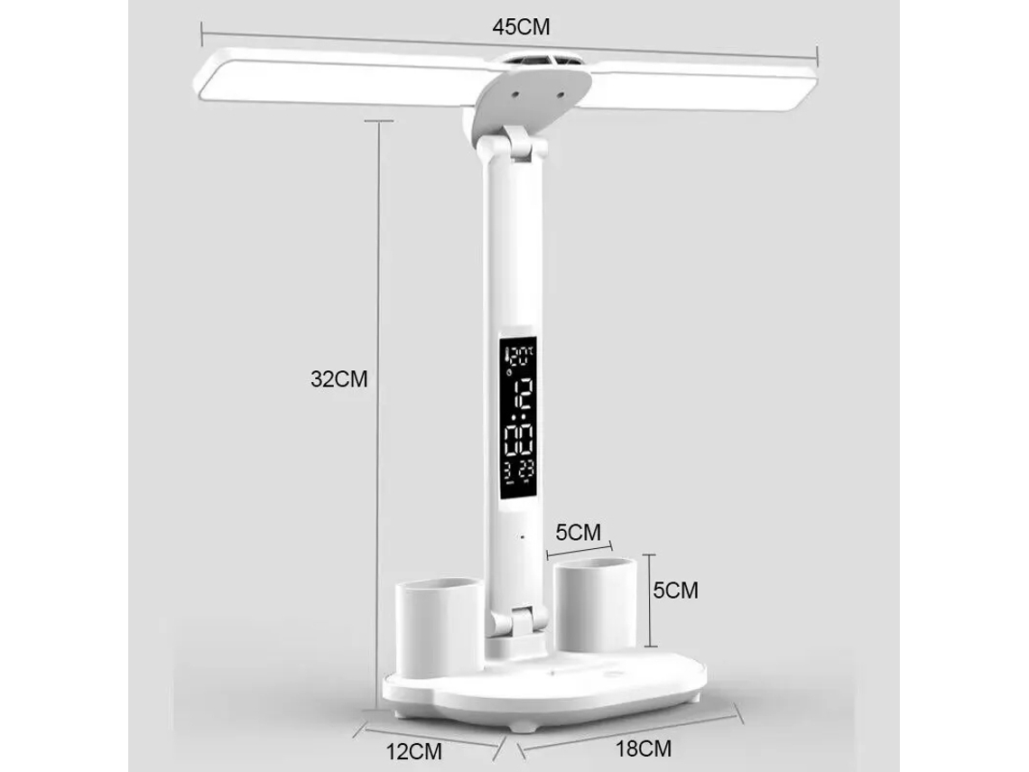 Luminária De Mesa Led Com Relógio E Duas Cabeças De Lâmpada Giratórias Em 180°, Carregamento Usb E Intensidade De Luz Ajustável.