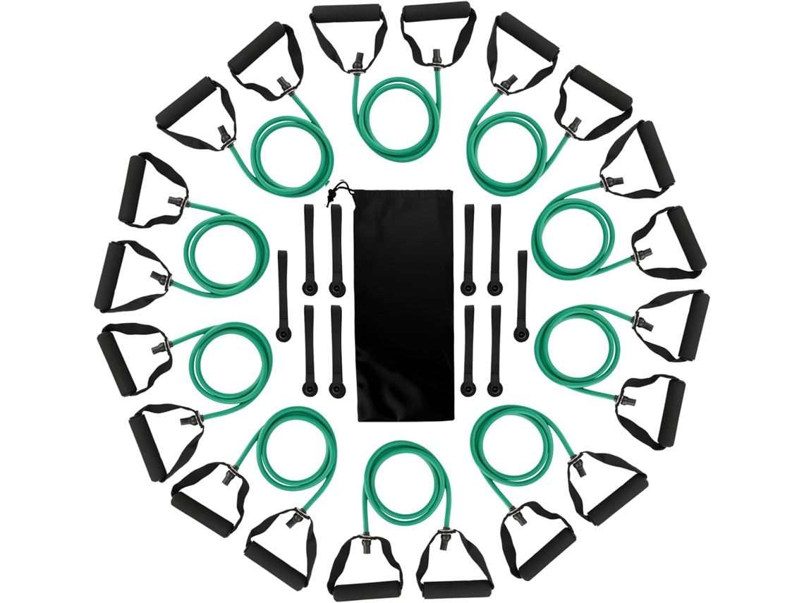 Kit Com 10-faixas Elásticas De Resistência Individuais Para Exercícios, Alças, Bolsa Cordão E Âncora Porta