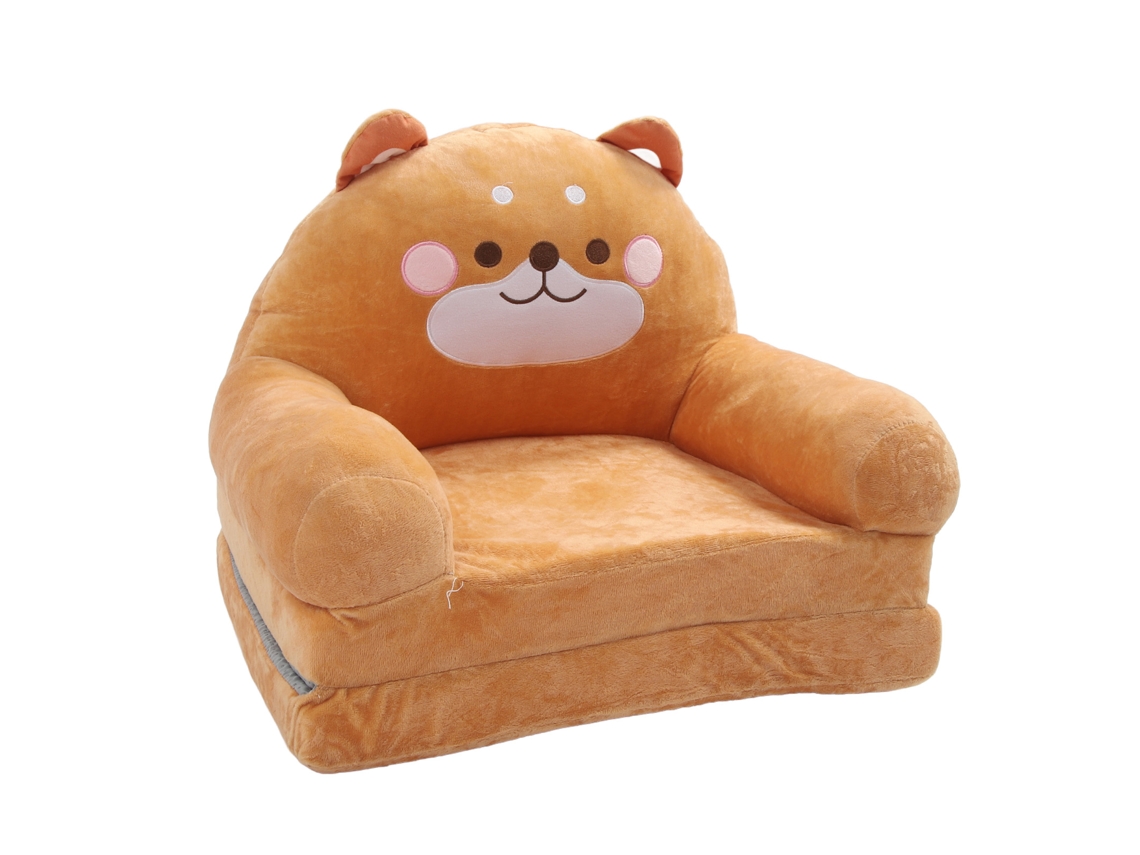 Sofá Cadeira Infantil Cartoon Dobrável Cute Portátil Marrom Cachorro para Casa Escolas 2 Vãos | S/MARCA