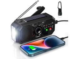RÁDIO PORTÁTIL DE EMERGÊNCIA AQUAFORGE com energia solar e manivela