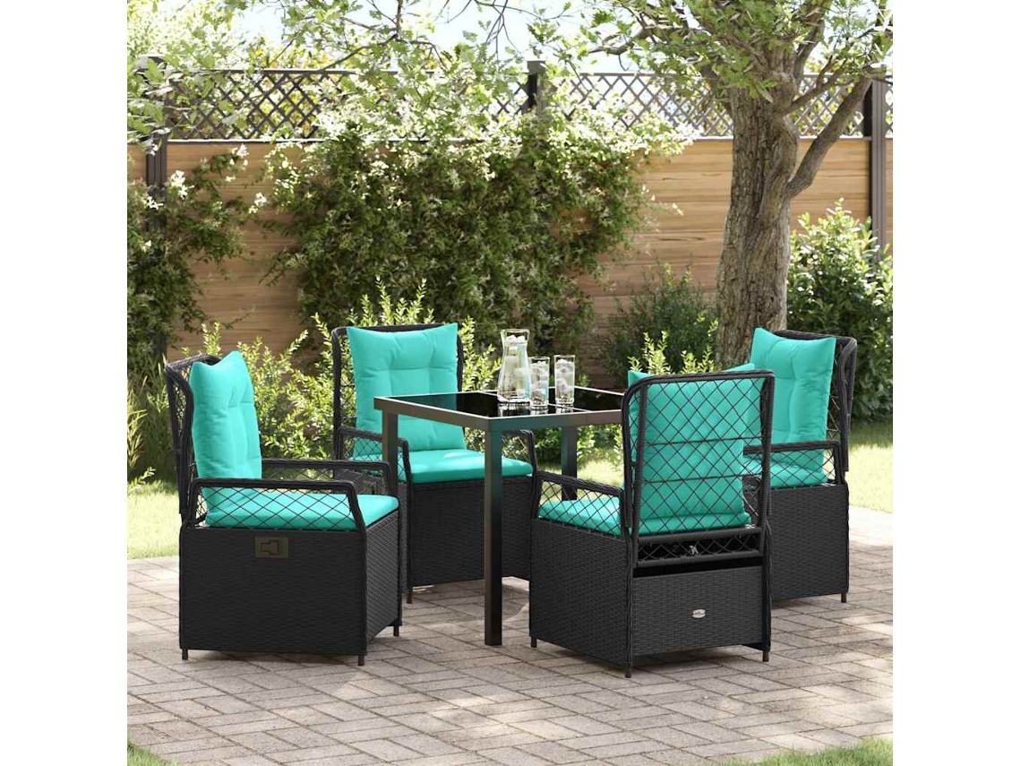 Vidaxl Conjunto De Jantar Para Jardim 5 Unid. Preto Vime Pe