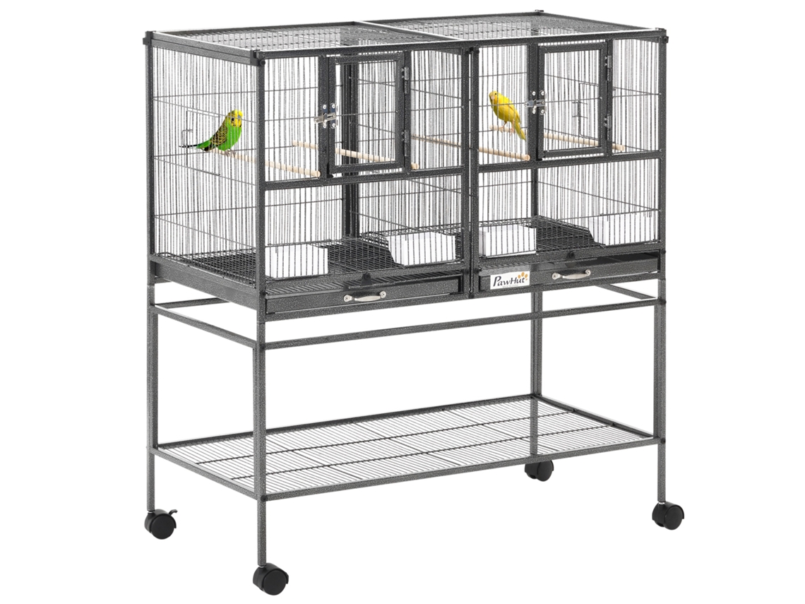 Gaiola Pássaros Rodas Viveiro Duplo 95x45,5x102 Cm Cinza