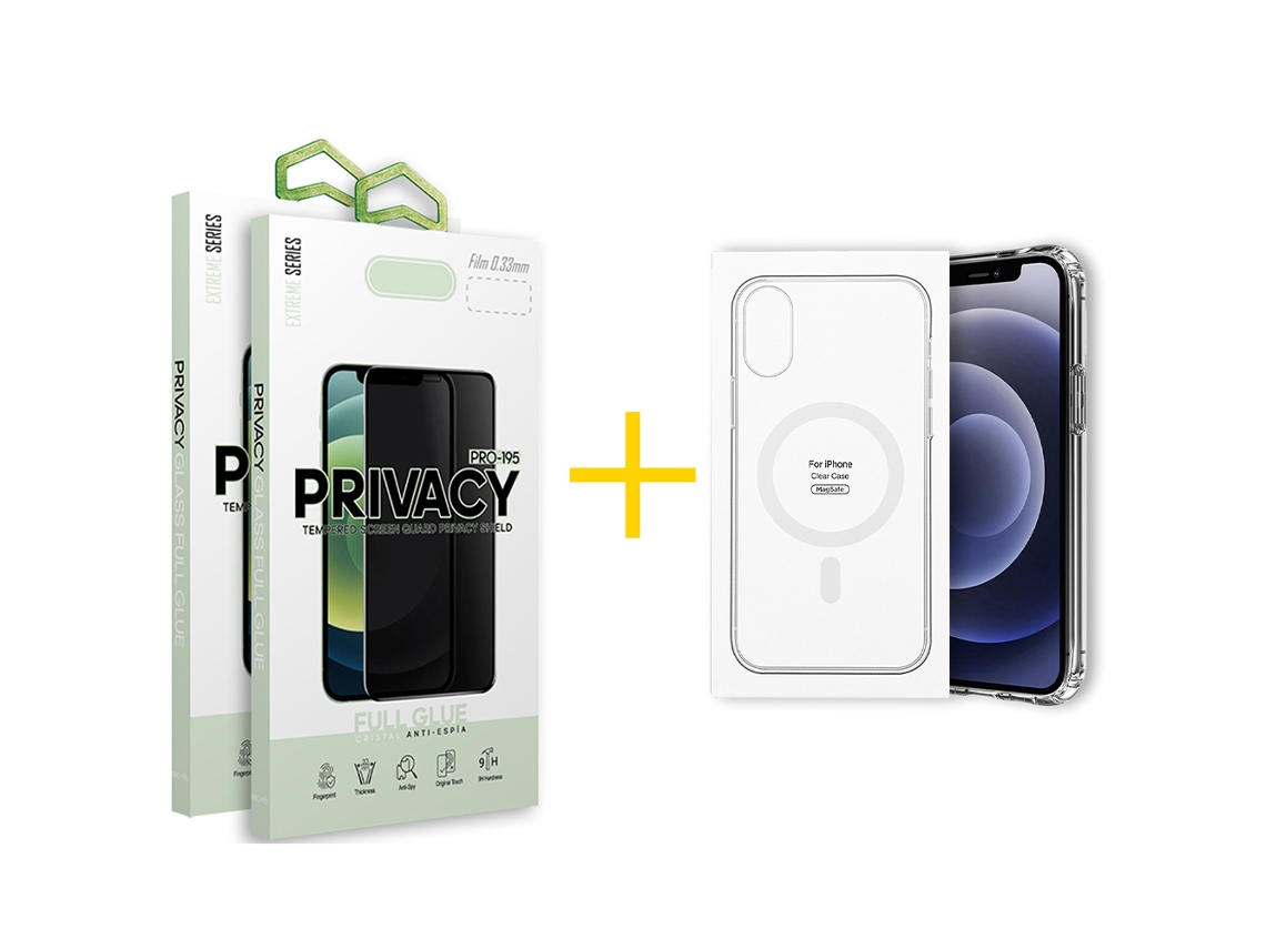 Pack 2 x Película de Vidro Temperado Anti-Spy + Capa GANDY Apple iPhone 16 Compatível com Magsafe Magnetic Transparente Clear