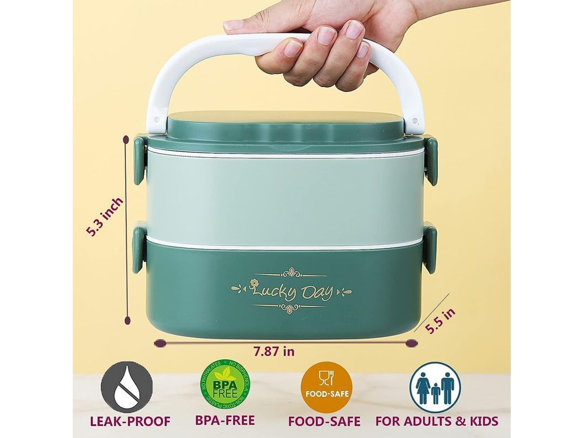Rebe-recipiente De Almoço Para Adultos E Crianças, De Dupla Camada Empilhável, Hermético, Apto Para Micro-ondas, Sem Bpa, Material Seguro-verde