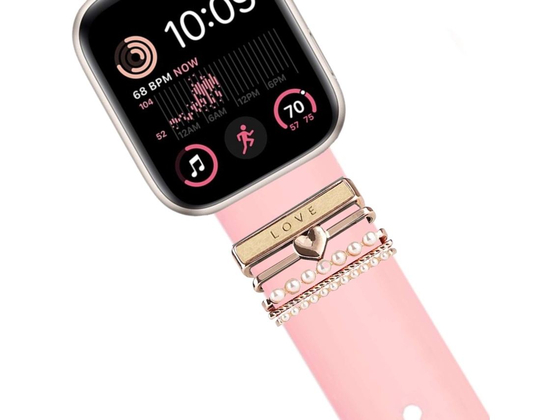 Bracelete Apple Watch Ultra 49Mm Pulseira com Adorno Love Rosa
