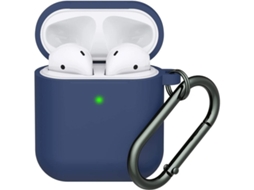 Capa Zruxe Para Airpods 1/2 Silicone Azul Escuro (proteção Integral, Breloque Carabina, Carregamento Sem Fios)