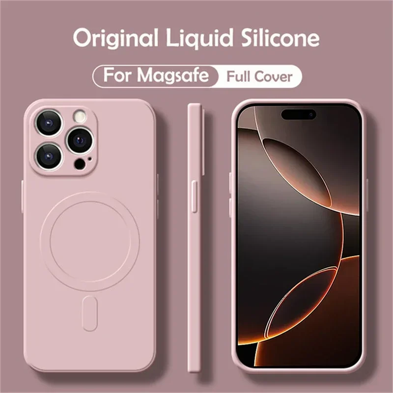 Capa Magsafe De Silicone Líquido (rosa Para Iphone 14 Pro Max), Compatível Com Carregamento Sem Fio Magnético.