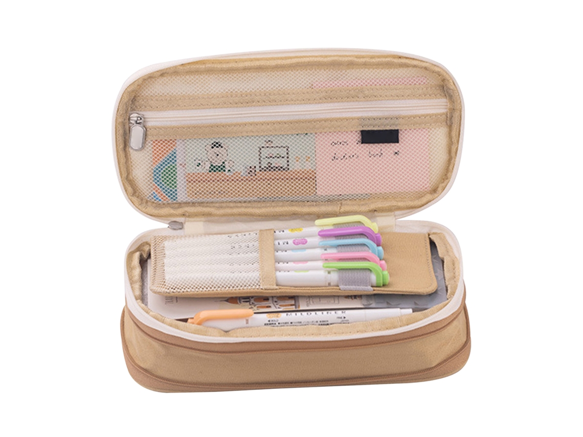 Estojo de Lápis de Grande Capacidade com Duas Camadas e Zíper para Escola Escritório Armazenamento em Tela Resistente Ao Desgaste | S/MARCA
