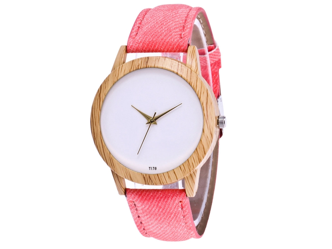 Reloj De Pulsera De Cuarzo Casual Con Correa De Denim Rosa Simple Y Moderno