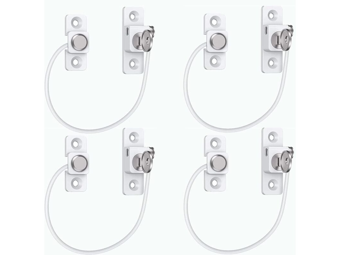 Travas De Segurança Para Janelas Com Chaves, Cabo De Aço Inoxidável 304 Branco, Compatível Com Portas, Janelas, Armários E Geladeiras Brilvibera