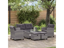 Vidaxl 6 Pcs Conjunto Sofás Jardim C/ Almofadões Vime Cinzento-escuro