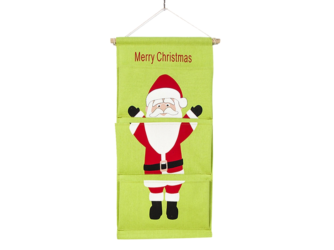 Saco de Armazenamento de 3 Bolsos para Porta Pendurada Organizador de Armário Decoração para Quarto Decoração de Natal Papai Noel