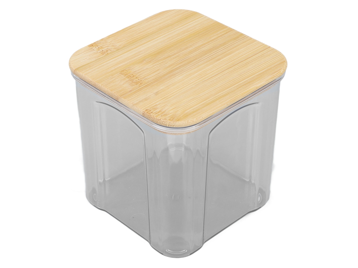 Recipiente Hermético para Armazenamento de Alimentos Transparente com Tampa de Bambu 900ml para Grãos Cereais Café Chá S/MARCA