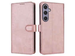 Yuru capa de Couro Pu Carteira para Samsung Galaxy S25 com Suporte e Proteção de Câmera Rosa Dourado
