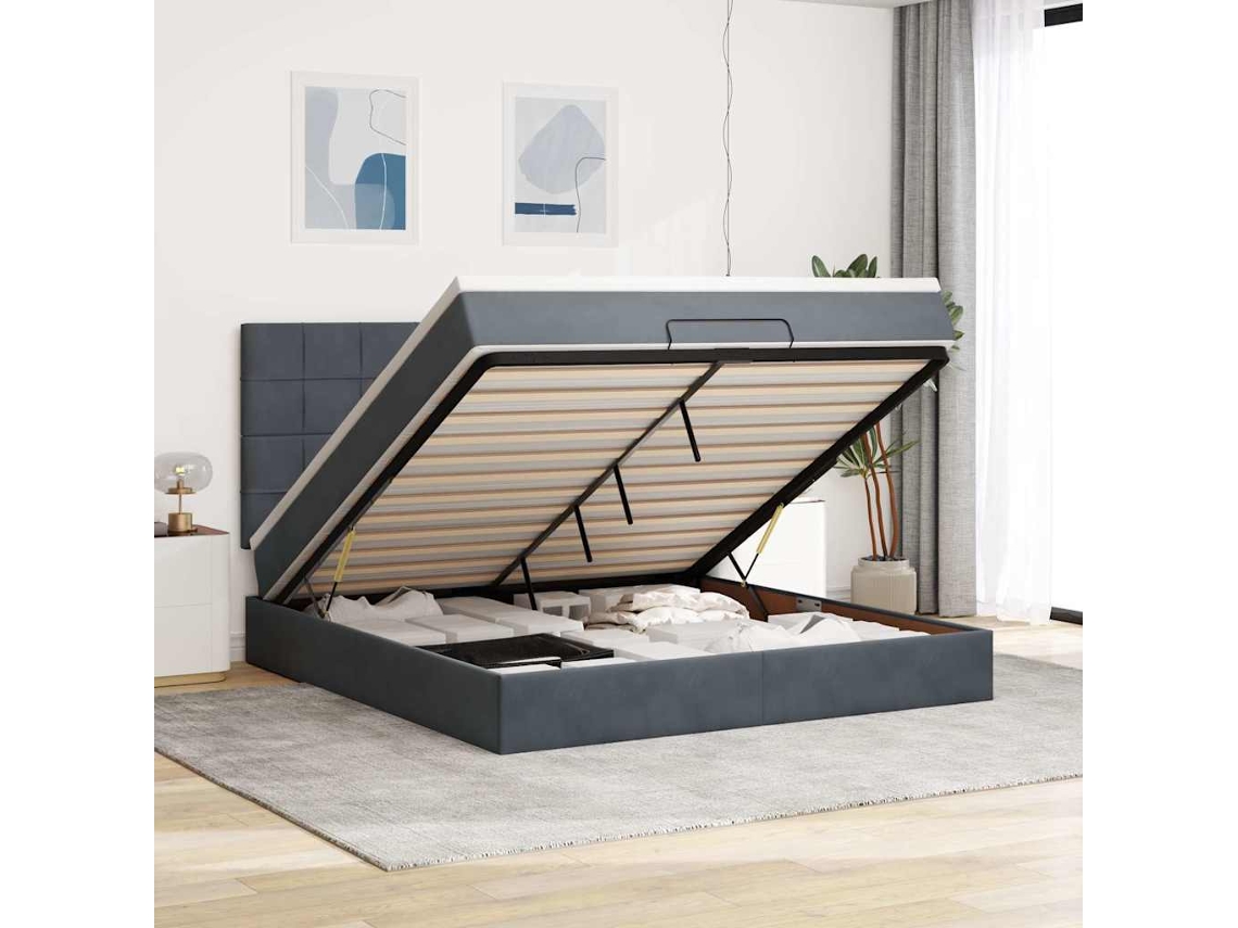 Vidaxl Estrutura Cama Otomana Colchões 160x200 Cm Cinzento Escuro