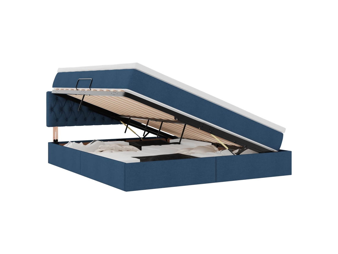Cama com Arrumação e Led com Colchão Azul Tecido MAISON EXCLUSIVE 160x200 cm