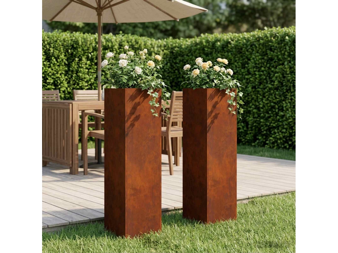 Vidaxl Vaso De Jardim 2 Unid. Ferro Enferrujado 20 X 20 X 75 Cm