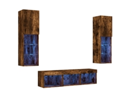 Conjunto de Parede Móveis P/ Tv C/ Leds Derivados Madeira Carvalho Fumado MAISON EXCLUSIVE