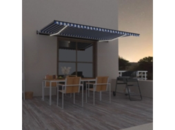 Vidaxl Toldo Autom. Com Led E Sensor De Vento 500x350 Cm Azul/branco