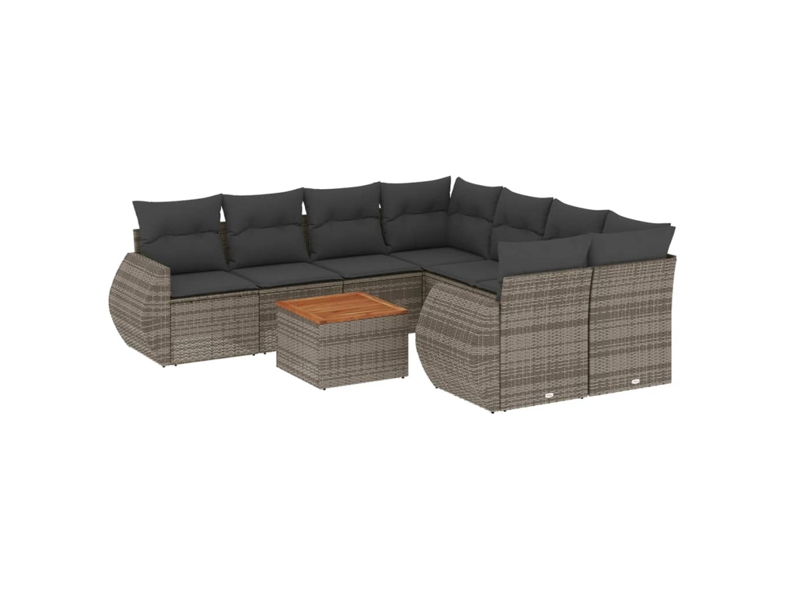 Conjunto de 9 Sofás para Jardim com Almofadões Vime Pe Cinzento MAISON EXCLUSIVE (90x200 cm)
