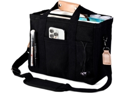 Bolsa AQUAFORGE Feminina 30x15x25cm Reutilizável em Lona com Vários Bolsos Estilo Sacola de Compras Preta