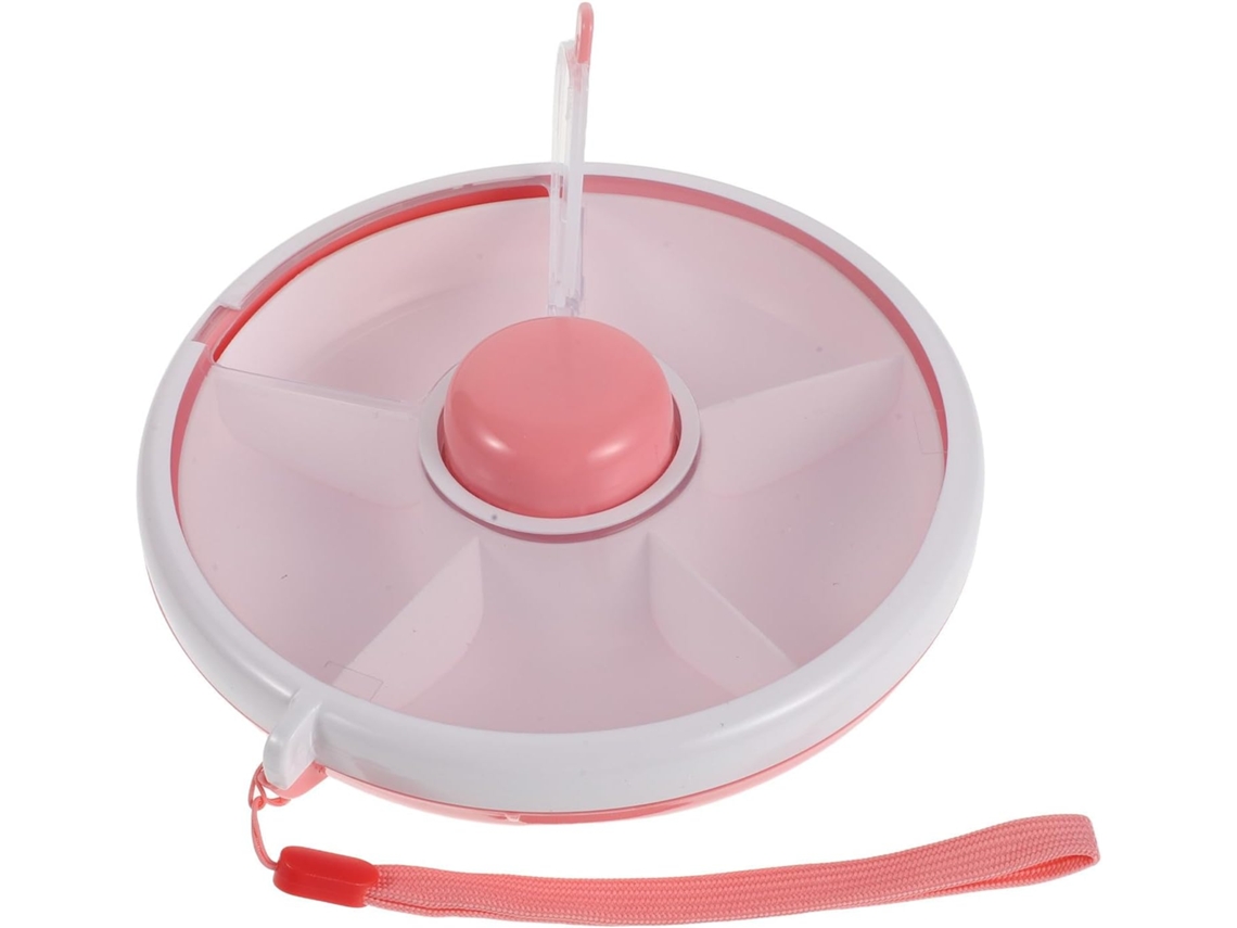Lancheira Portátil Unomor Rosa De Plástico Com Design Giratório E 5 Compartimentos, Ideal Para Lanches Em Viagens E
