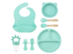 Talheres Infantil de Silicone 8 em 1 com Ventosa,verde Menta GERTIZ