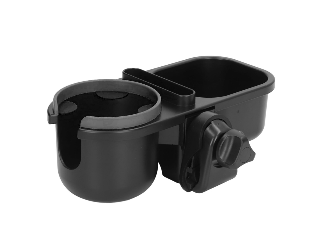 Porta-copos 3 em 1 para carrinho de bebê com prato para lanches e rotação universal.