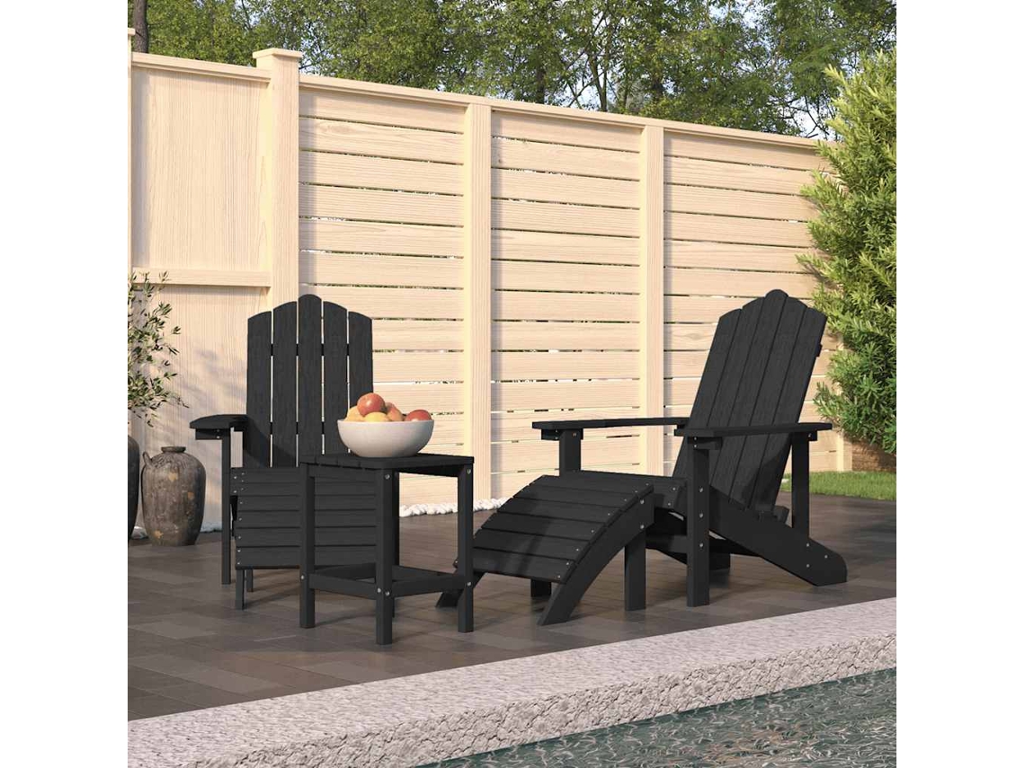 Vidaxl Cadeiras Jardim Adirondack C/ Apoio De Pés/mesa Pead Antracite