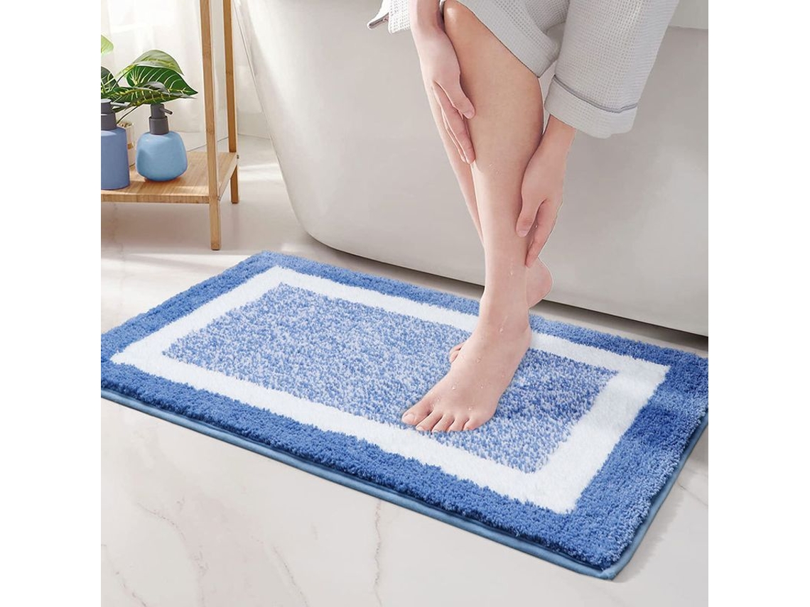 2026-tapete De Banho Microfibra Suave 40x60cm Antideslizante Absorbente Lavável À Máquina Azul