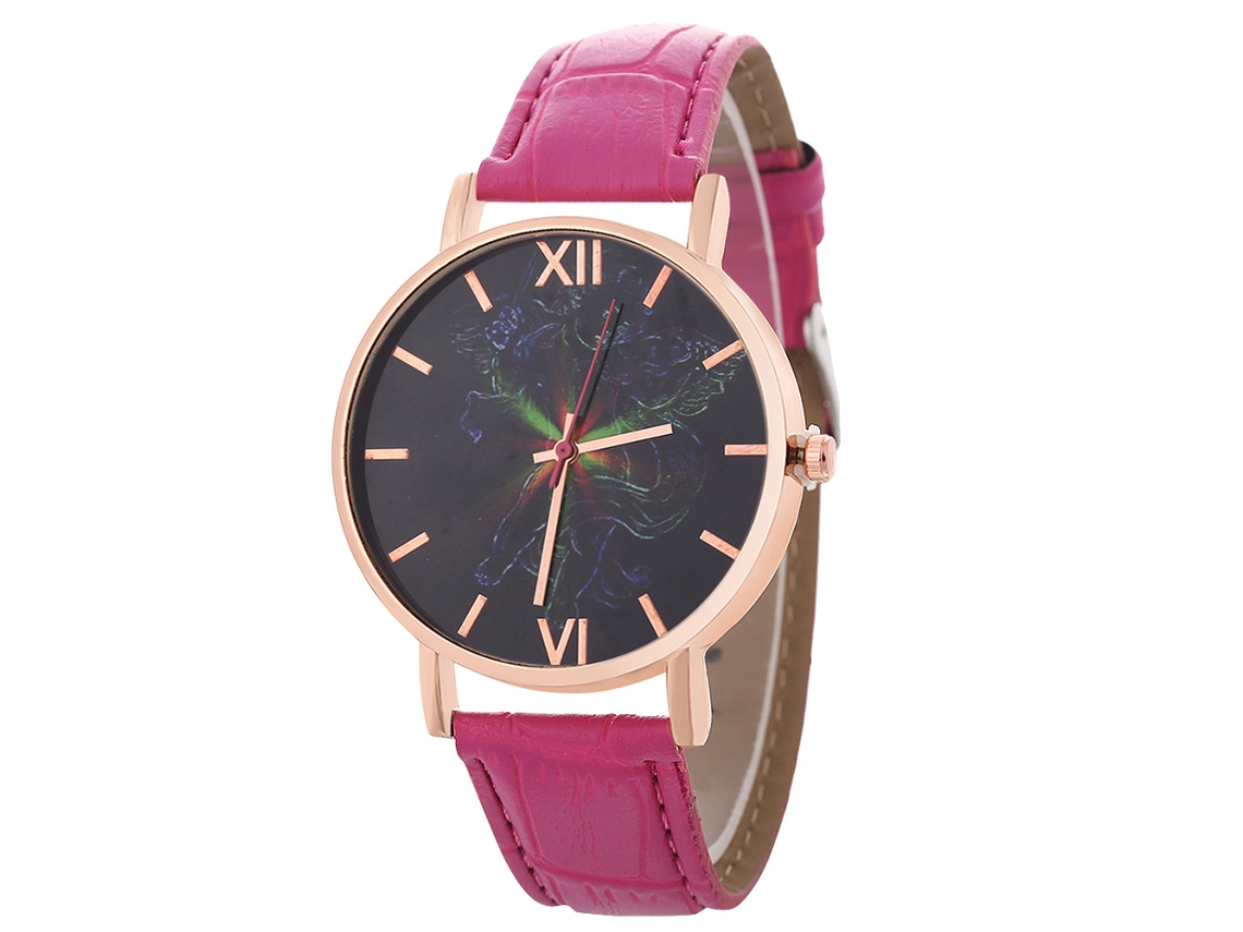 Reloj De Pulsera De Aleación Con Esfera Redonda Analógica Cuarzo Para Mujer Y Hombre Color Rosa