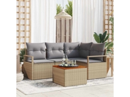 Vidaxl Conjunto De Sofá De Jardim 5 Unid. Bege Vime Pe