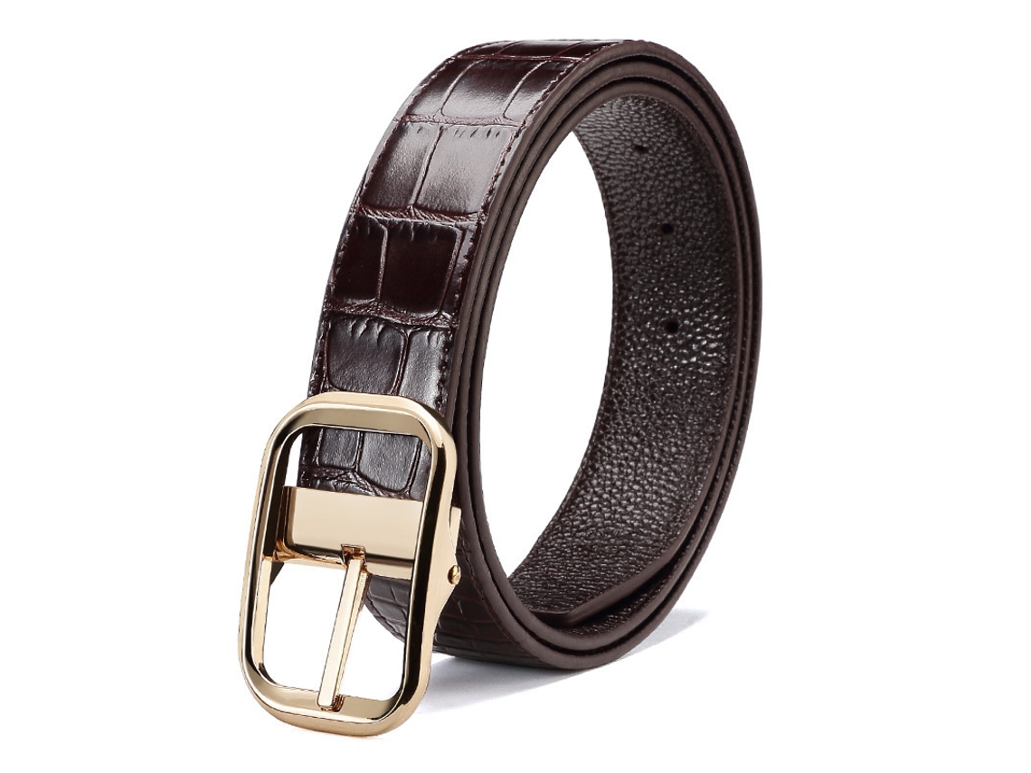Fivela de Personagem Japonesa em Cinto de Calça Masculina da Ninhada Superior com Estampa de Crocodilo Perfurada na Frente e Costas Marrom XLT