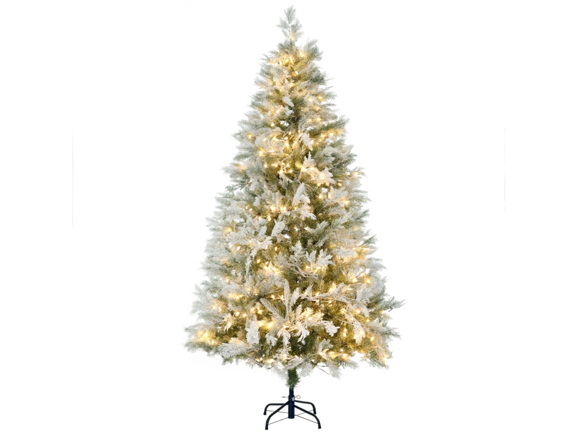 Árvore de Natal Artificial Nevada 180 Cm com 300 Luzes Led 577 Ramos e Base Dobrável Verde FYNTERA EUROPA