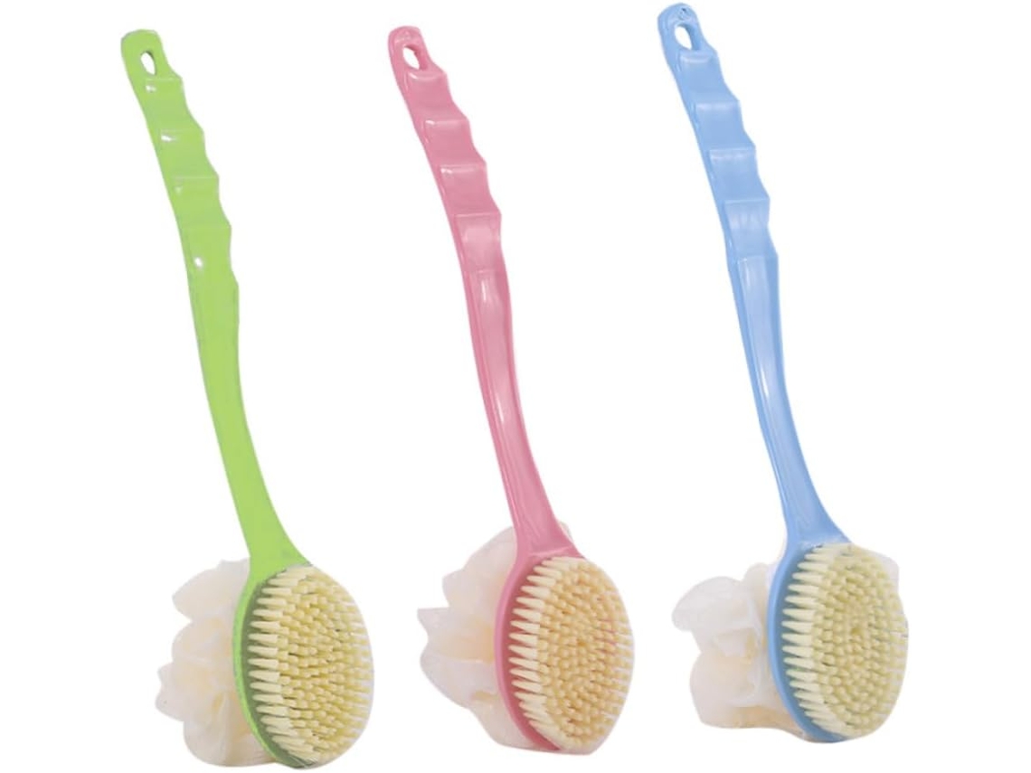 Conjunto Valiclud Com 3 Escovas De Banho Dupla Face Cabos Longos, 3 Cores Pastel Para Massagem E Esfoliação Corporal