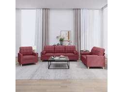 Vidaxl 3 Pcs Conjunto De Sofás Com Almofadas Tecido Vermelho-tinto