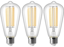 Rebe bombilla Led Vintage E27 St64, 8w Equivalente a 80w, 2700k Luz Blanca Cálida, 800lm, no Regulable, Pack de 3