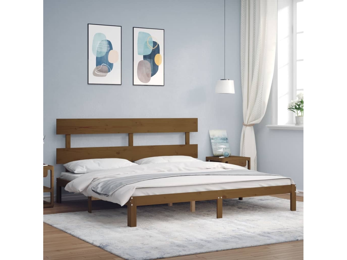 Vidaxl Estrutura Cama C/ Cabeceira 200x200cm Maciço Castanho-mel