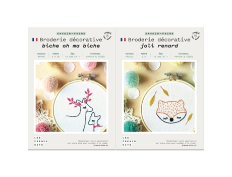 Caixas com 2 Bordados Decorativos Bosque Decoração Infantil Raposa e Corça Les French Kits