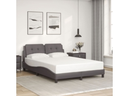 Estrutura Cama C/ Cabeceira 140x200cm Couro Artificial Cinzento