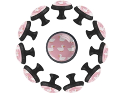 Puxadores Redondos De Vidro 35mm Com Estampa Patinhos Brancos Em Fundo Rosa, Ideais Para Armários, Gavetas, Cômodas E