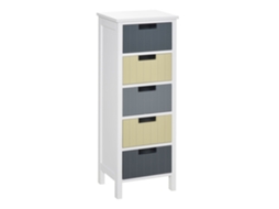 Cómoda de madeira com 5 gavetas, pés elevados, estilo moderno, 35x28x90,5 cm, multicolor