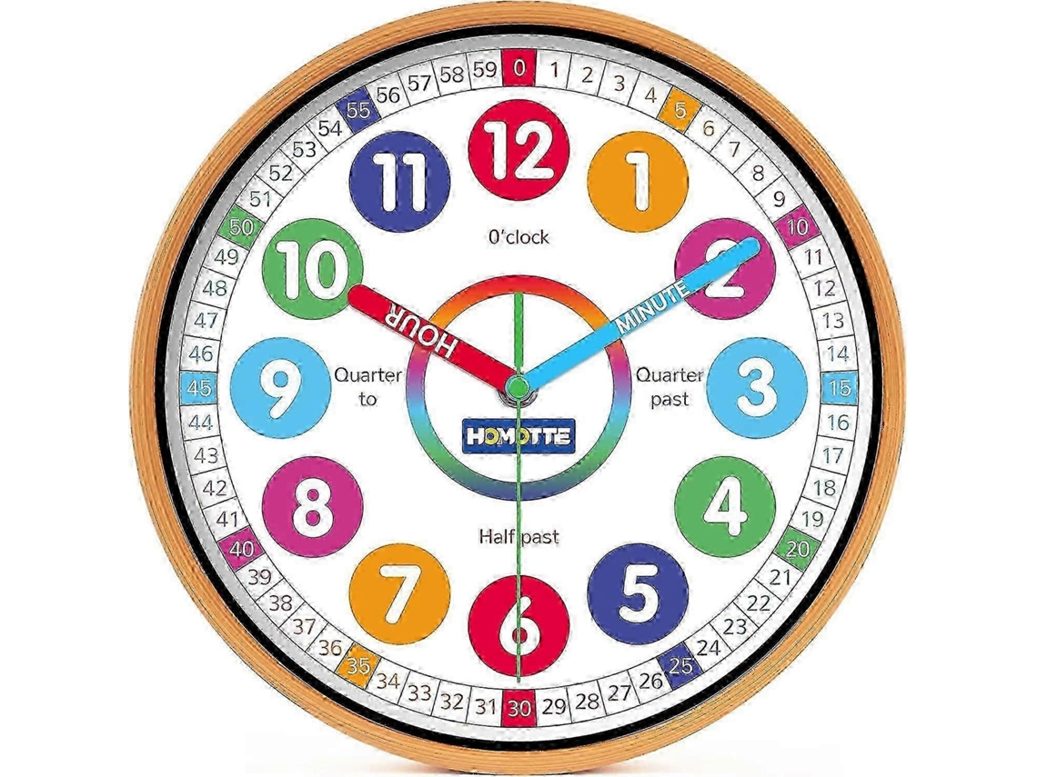 25-26 1 Multi-colored Silent Analog Non-ticking Educational Wall Clock For Bedroom 10 Inch