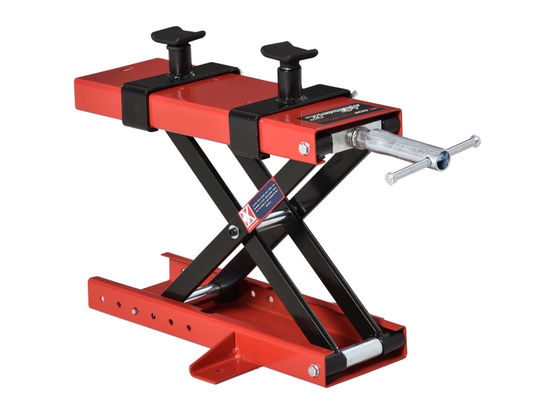 Suporte De Elevação Tipo Tesoura Para Motocicleta, Central Ajustável Para Com Capacidade De Até 500 Kg Em Metal Vermelho.