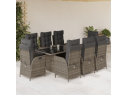 Vidaxl 9 Pcs Conjunto De Jantar P/ Jardim C/ Almofadões Vime Pe Cinza