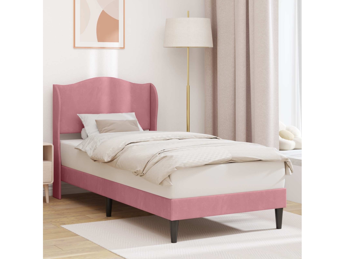Vidaxl Estrutura da Cama com Cabeceira Rosa 80 X 200 Cm Veludo